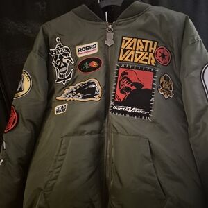 Darth Vader Olive Green Bomber Jacket with Embroidered Patches